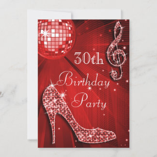 Red Disco Ball und Sparkle Heels 30. Geburtstag Einladung