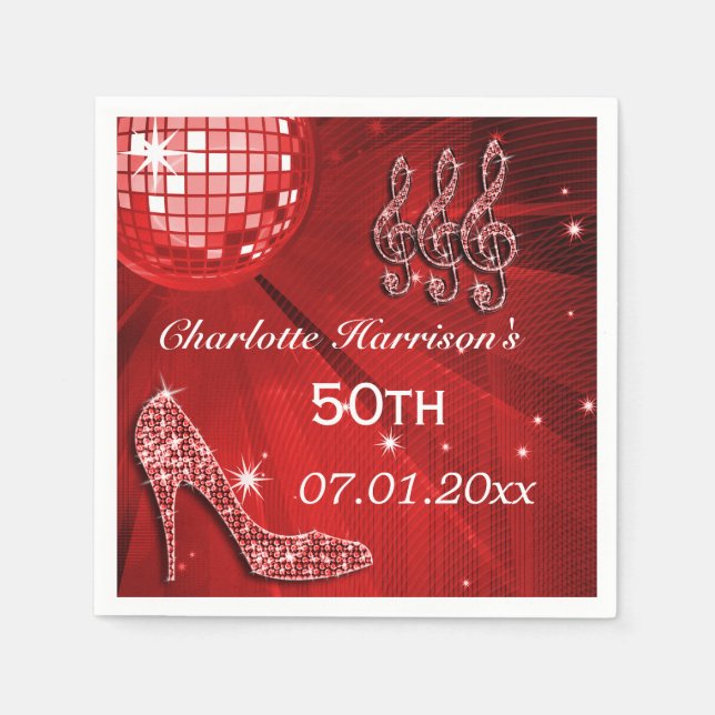 Red Disco Ball und Sparkle Heels 50. Serviette (Vorderseite)