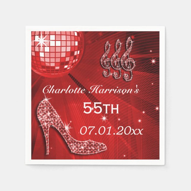 Red Disco Ball und Sparkle Heels 55. Serviette (Vorderseite)