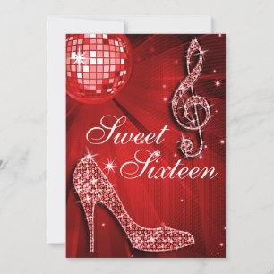 Red Disco Ball und Sparkle Heelses Sweet 16 Einladung
