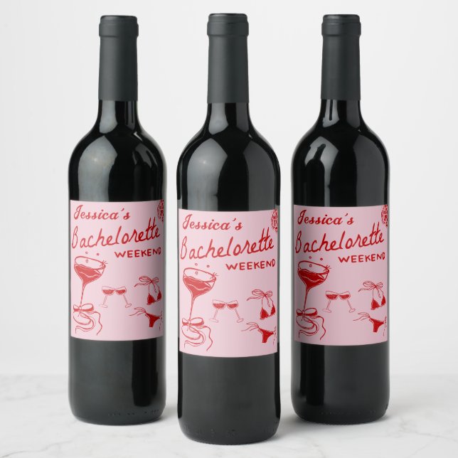 Red Disco Cocktail Bachelorette Weinetikett (Flaschen)