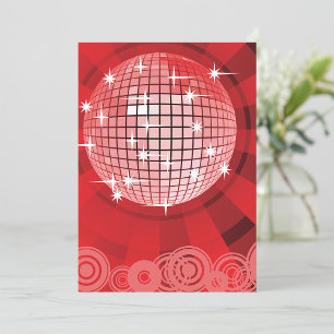 Red Disco Party Thema mit Sternen und Glitzer Ball Einladung