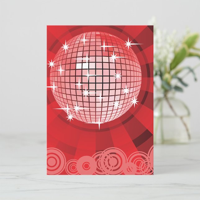 Red Disco Party Thema mit Sternen und Glitzer Ball Einladung (Von Creator hochgeladen)