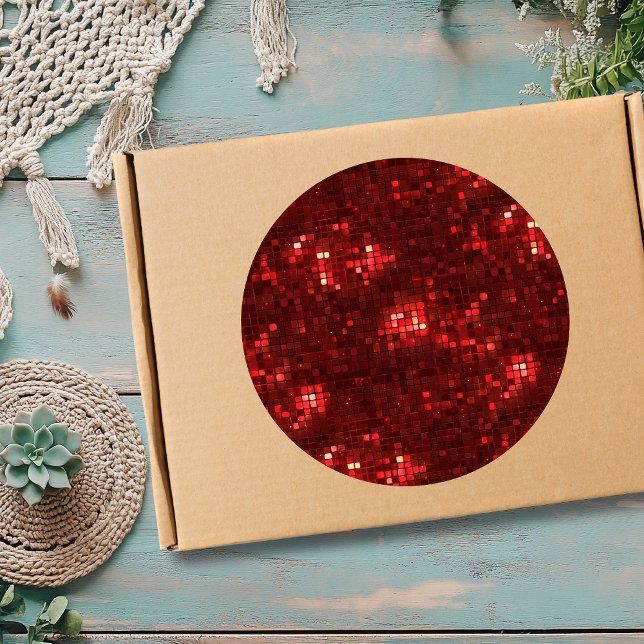 Red Disco Style Squares Valentine Pattern Runder Aufkleber (Von Creator hochgeladen)