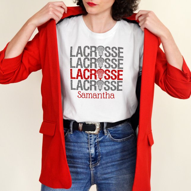 Red Distressed Lacrosse Word T-Shirt (Von Creator hochgeladen)