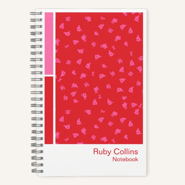 Red Ditsy Floral Vertical Palette Notebook Notizbuch (Vorderseite)
