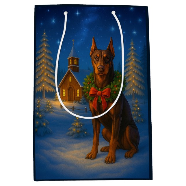 Red Doberman Holiday  Mittlere Geschenktüte (Vorderseite)