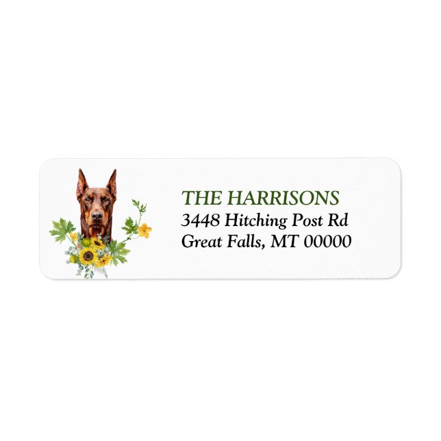 Red Doberman Pinscher Sunflower Return Address (Vorne)