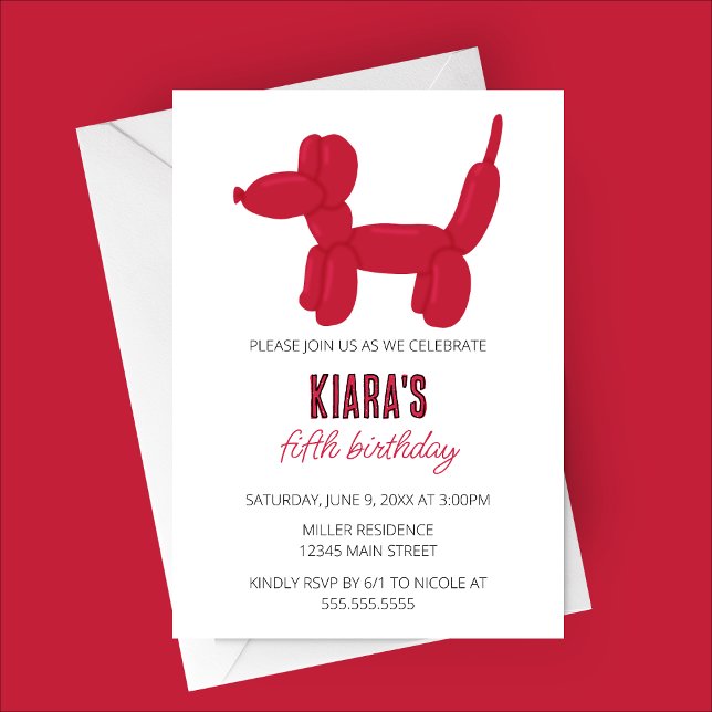 Red Dog Balloon Animal Birthday Party Einladung (Red Dog Balloon Animal Birthday Party Invitation)