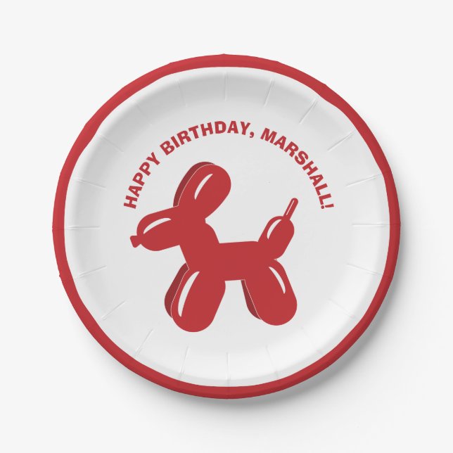 Red Dog Balloon Personalisiertes Party Pappteller (Vorderseite)
