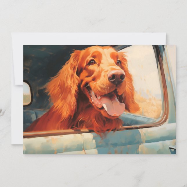 Red Dog in Classic Truck Window Art Print Karte (Vorderseite)