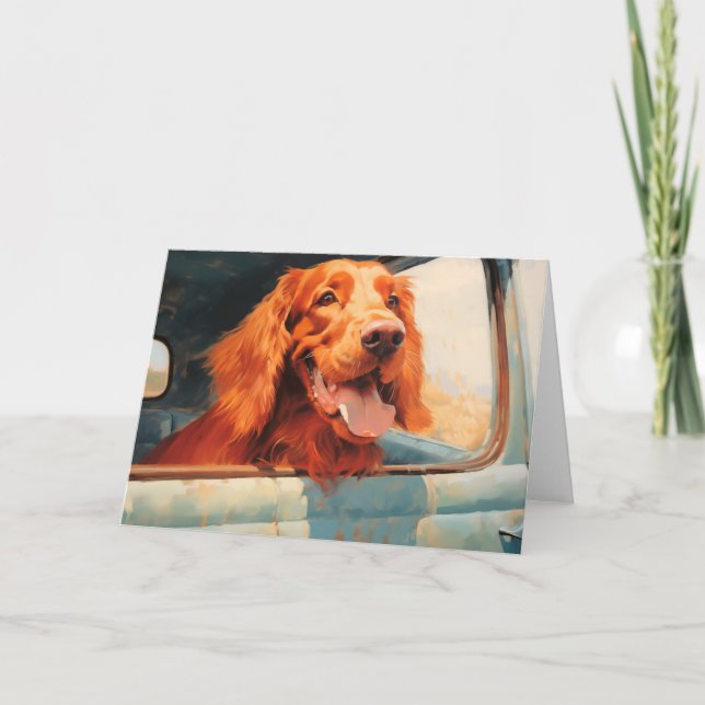 Red Dog in Classic Truck Window Art Print Karte (Vorderseite)