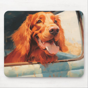Red Dog in Classic Truck Window Art Print Mousepad
