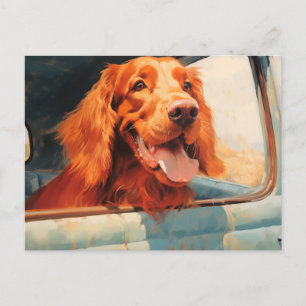 Red Dog in Classic Truck Window Art Print Postkarte