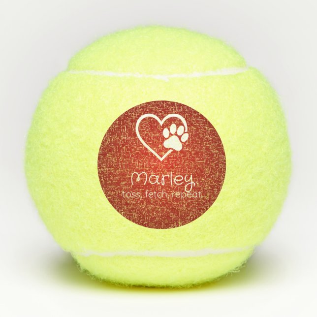 Red Dog Name Tennis Ball 'toss, fetch, repeat' (Vorderseite)