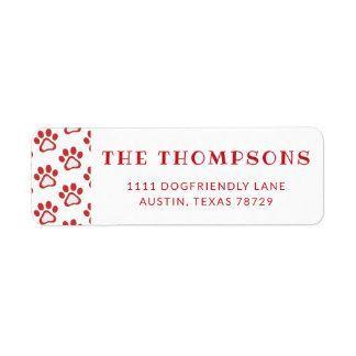 Red Dog Paw Pattern Holiday Address Label