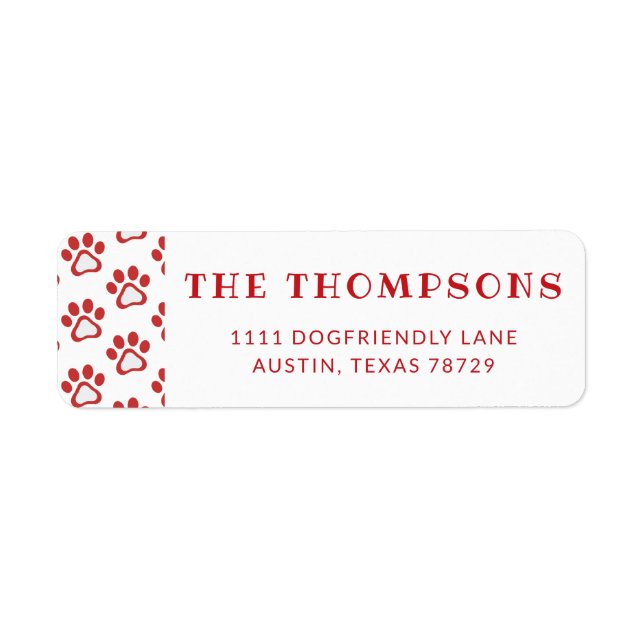 Red Dog Paw Pattern Holiday Address Label (Vorne)