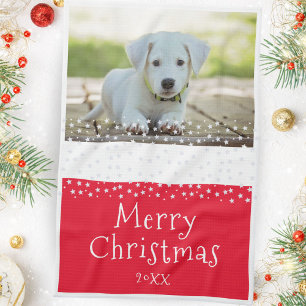 Red Dog Pet Foto Stars Frohe Weihnachten Geschirrtuch