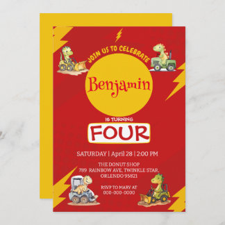 RED Donner Niedlich Dinosaurier Traktorschule Gebu Einladung