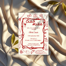 Red Doodle Ciao Miss Italian Bridal Shower Einladung
