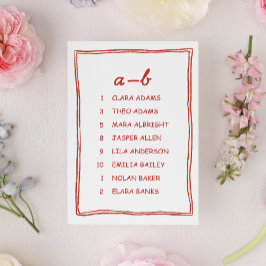 Red Doodle Numeric Wedding Seating Chart Card Tischnummer