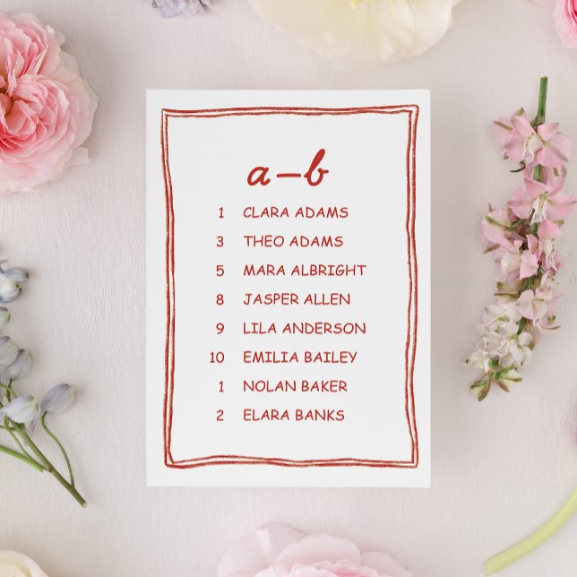 Red Doodle Numeric Wedding Seating Chart Card Tischnummer (Von Creator hochgeladen)