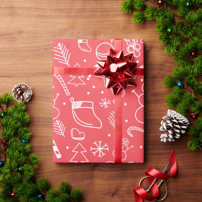 Red Doodle Weihnachtsmuster - Feiertag Geschenkpapier (Feiertagsgeschenk)