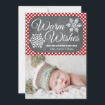 Red Dot Chalkboard Snowflake Holiday Foto Card Feiertagskarte<br><div class="desc">Fügen Sie Ihr Lieblings-Foto oder das erste Weihnachtsbild Ihres Babys oder Babys zu diesem süßen, modernen und hübschen Winterurlaub-Fotocard mit zwei Schneeflocken auf einem Kreideboden und einem rot-weißen Polka-Punktmuster hinzu. Es steht Warm Wishings und kann mit Ihrem Familiennamen, Jahr und individuellen Familiennamen personalisiert werden. Kunstwerk © Chrissy H. Studios, LLC....</div>