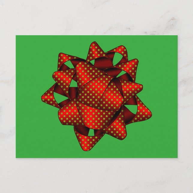 Red Dotted Christmas Bow Postcard Feiertagspostkarte (Vorderseite)