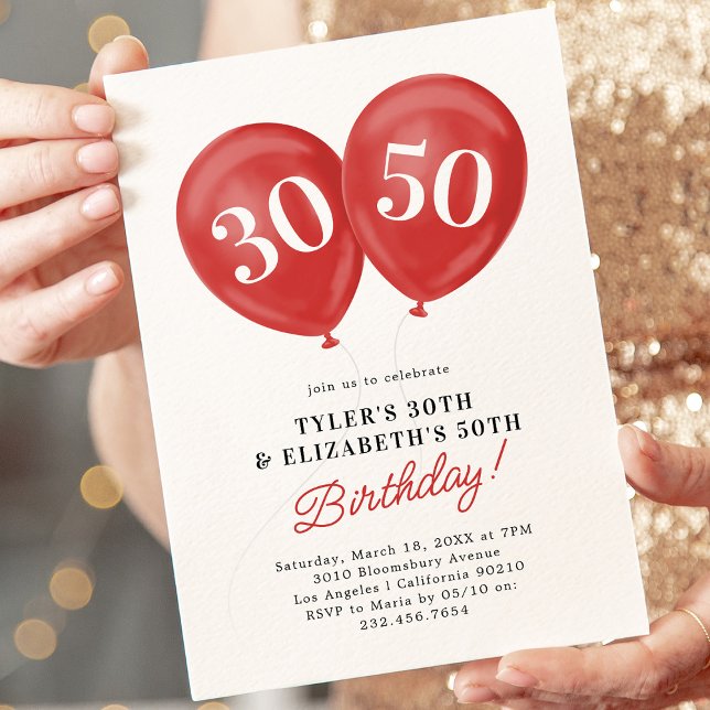 Red Double Celebration Joint Birthday Party Einladung (Von Creator hochgeladen)