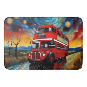 Red Double Decker Bus bei einer starren Nacht, Badematte