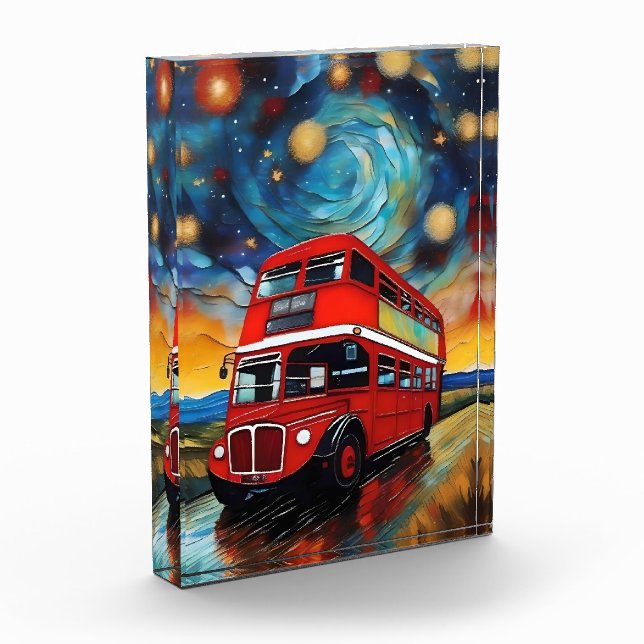 Red Double Decker Bus bei einer starren Nacht, Fotoblock (Links)