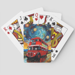 Red Double Decker Bus bei einer starren Nacht, Spielkarten