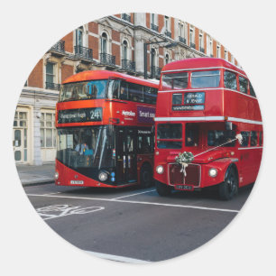 Red Double Decker Buses Runder Aufkleber