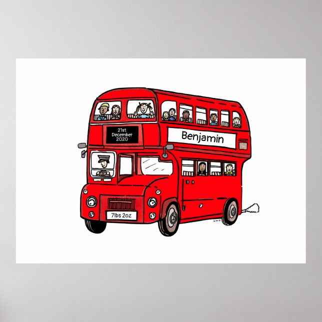 Red Double Decker London Bus Birth Print Poster (Vorne)