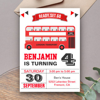 Red Double Decker London Bus Kindergeburtstag Part Einladung
