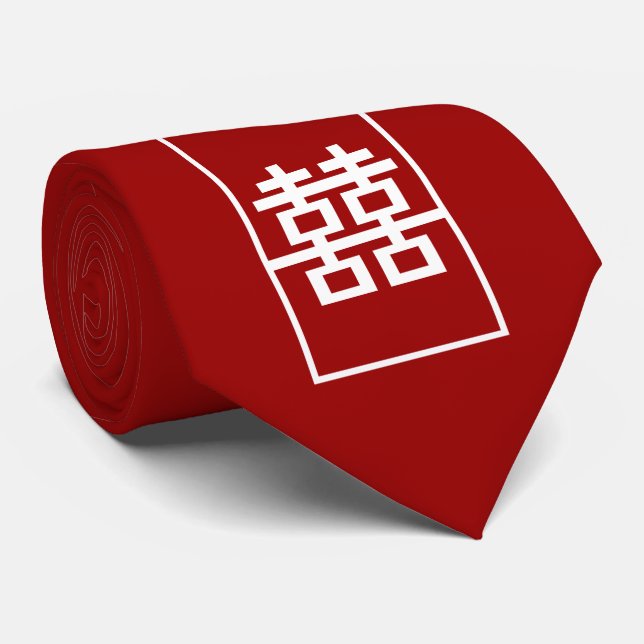 Red Double Happy Chinese Wedding Oriental Krawatte (Gerollt)
