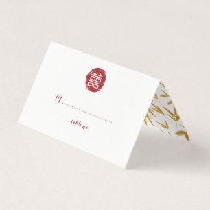 Red Double Happy & Gold Bamboo Hochzeit Visitenkarten