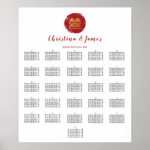 Red Double Happy Wedding Seating Chart Poster