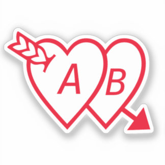 Red Double Hearts with Cupids Arrow and Initials Aufkleber