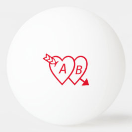 Red Double Hearts with Cupids Arrow and Initials Tischtennisball