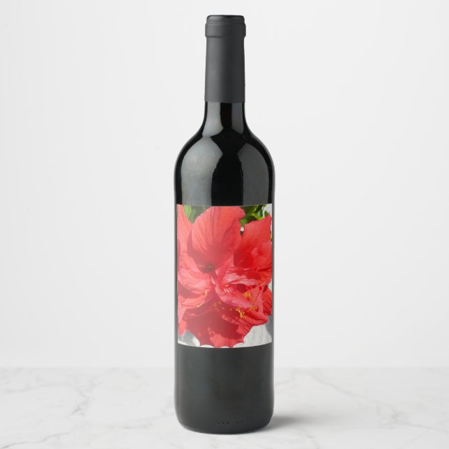 Red Double Hibiscus Flower Weinetikett (Vorderseite)