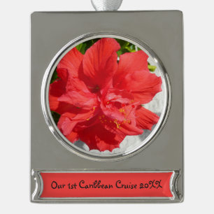Red Double Hibisken Blume Banner-Ornament Silber