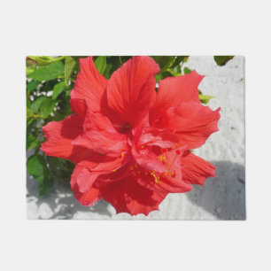 Red Double Hibisken Blume Fußmatte