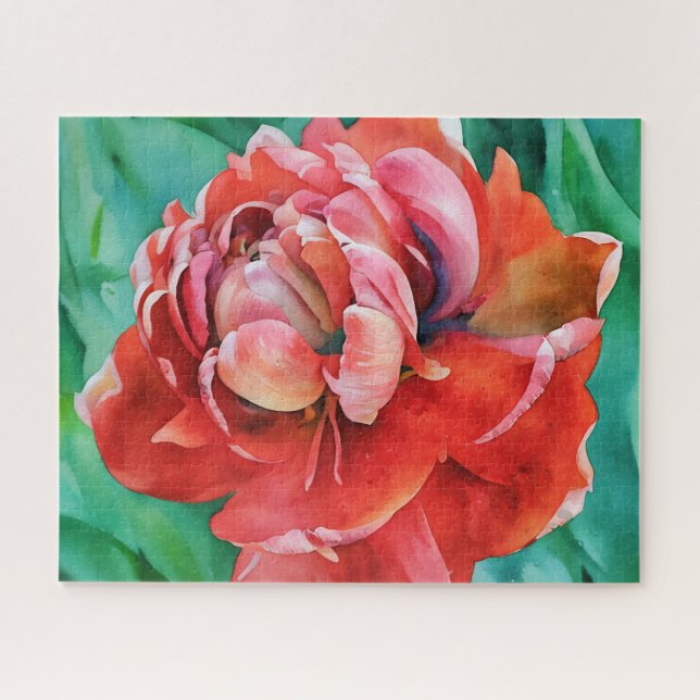 Red Double Petal Tulip Blume Puzzle (Horizontal)