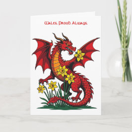 Red Dragon Amongst Daffodil Flowers Karte