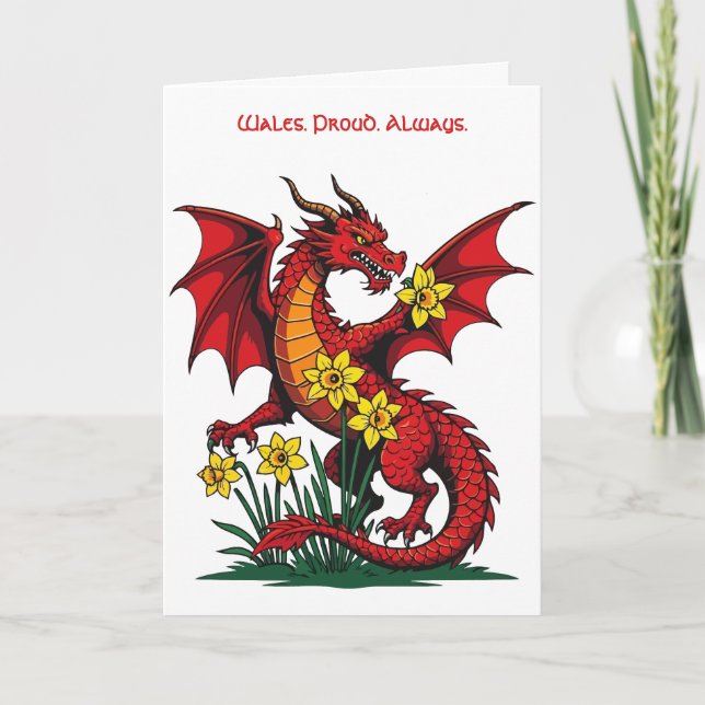 Red Dragon Amongst Daffodil Flowers Karte (Vorderseite)