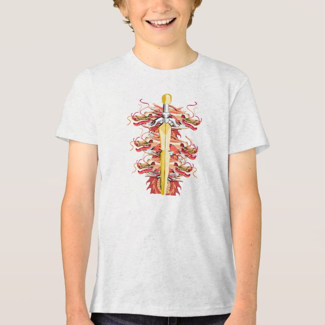 Red Dragon and golden Sword Tri-Blend Shirt (Vorderseite)