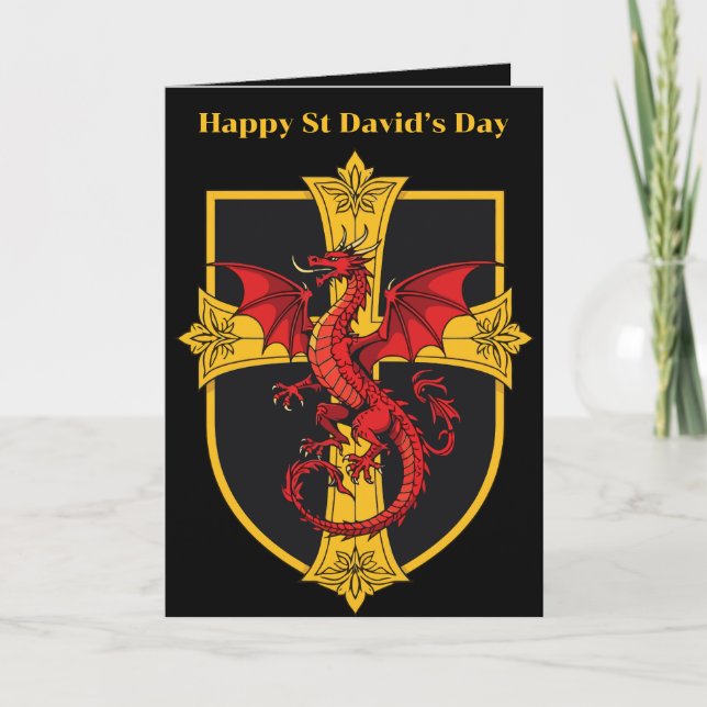 Red Dragon And Medieval Cross Karte (Vorderseite)