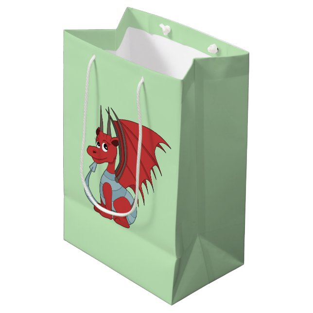 Red Dragon Cartoon Mittlere Geschenktüte (Vorderseite Schrägansicht)